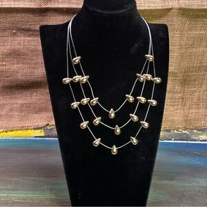 Boho‎ party elegant invisible multi layer gold teardrop choker necklace NWOT